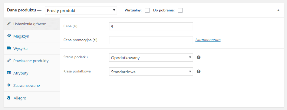 produkty w WooCommerce - ustawienia główne