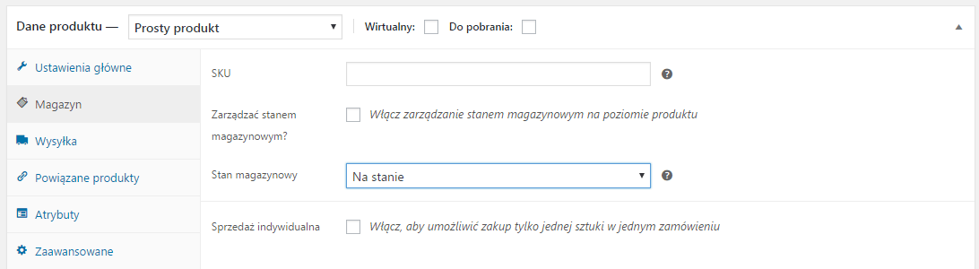 produkty w WooCommerce - ustawienia magazynu