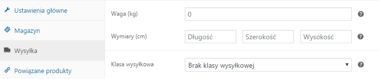 produkty w WooCommerce - ustawienia wysyłki