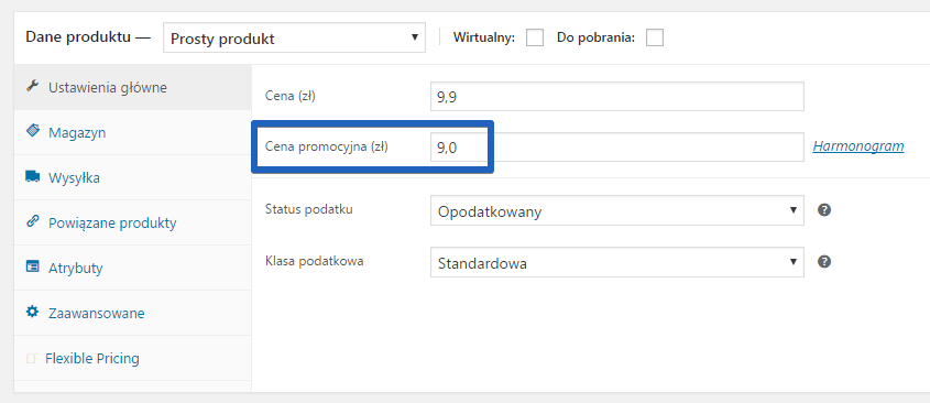 Cena promocyjna w WooCommerce