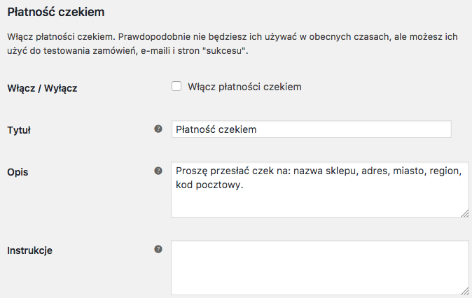 Płatność czekiem WooCommerce