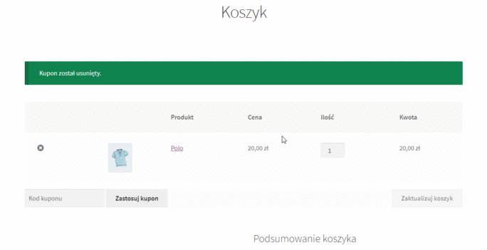 WooCommerce dodanie kuponu w koszyku