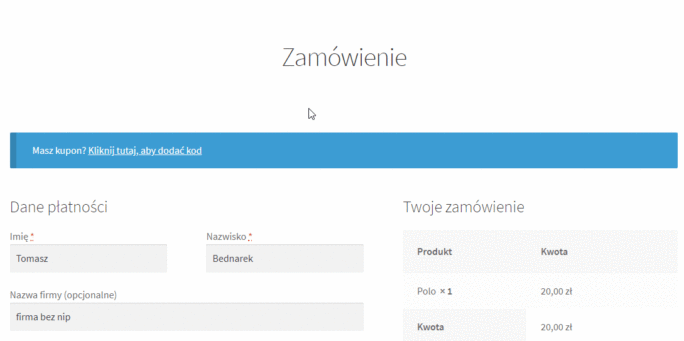 WooCommerce dodanie kuponu w podsumowaniu zamówienia
