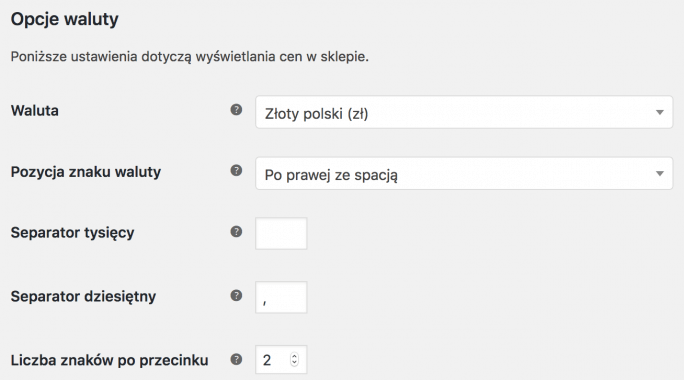 Ustawienia waluty WooCommerce