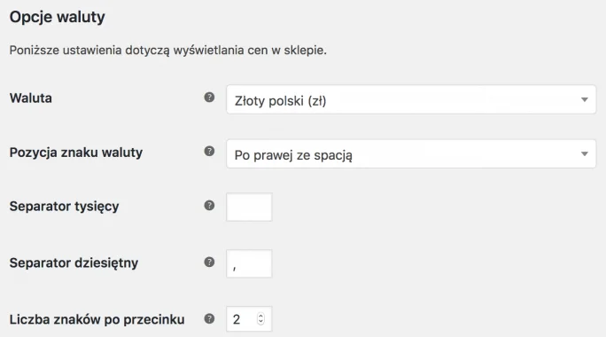 Ustawienia waluty WooCommerce
