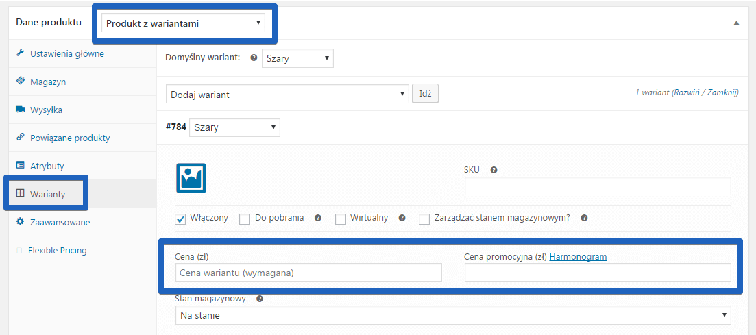 Promocje w Woocommerce - produkt z wariantami