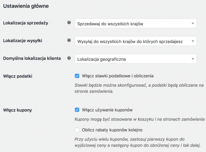 Ustawienia główne WooCommerce