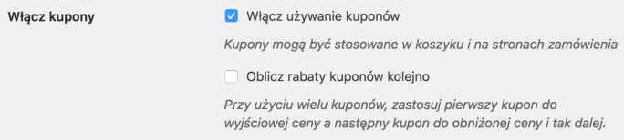 WooCommerce włącz kupony