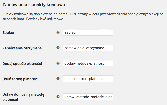 Zamówienia WooCommerce punkty końcowe