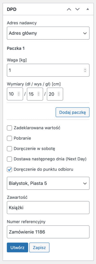 DPD WooCommerce nadawanie przesyłki