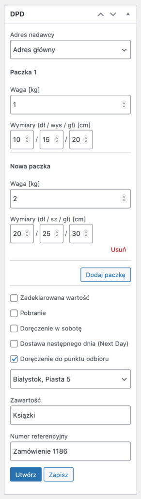 DPD WooCommerce - Wiele paczek