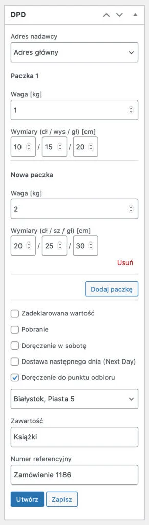 DPD WooCommerce - Wiele paczek