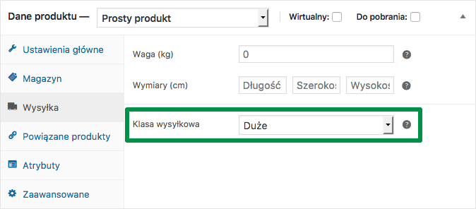 Przypisywanie klasy wysyłkowej do produktu