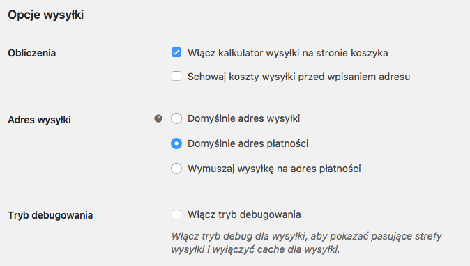 Opcje wysyłki WooCommerce