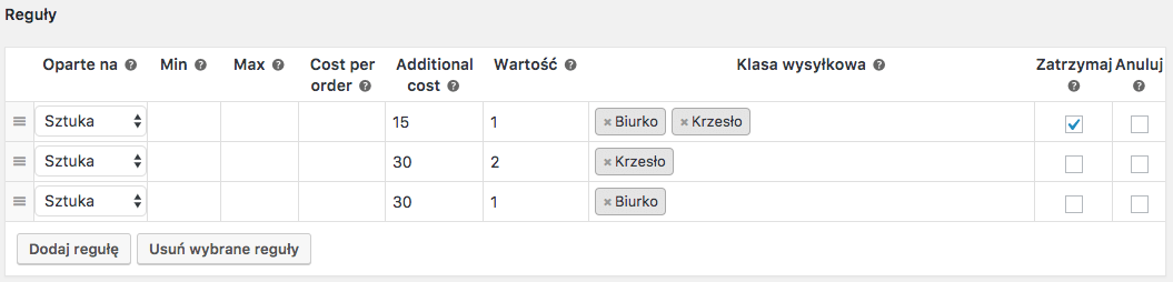 Flexible Shipping - grupowanie klas wysyłkowych