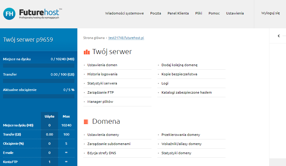 DirectAdmin - zrzut ekranu