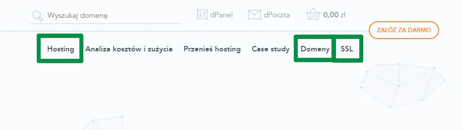 Komplementarna oferta firmy hostingowej - zrzut ekranu