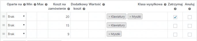 Wykorzystanie wielu klas wysyłkowych