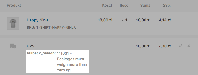 WooCommerce UPS – powód zastosowania stawki awaryjnej