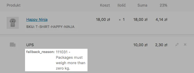 WooCommerce UPS – powód zastosowania stawki awaryjnej