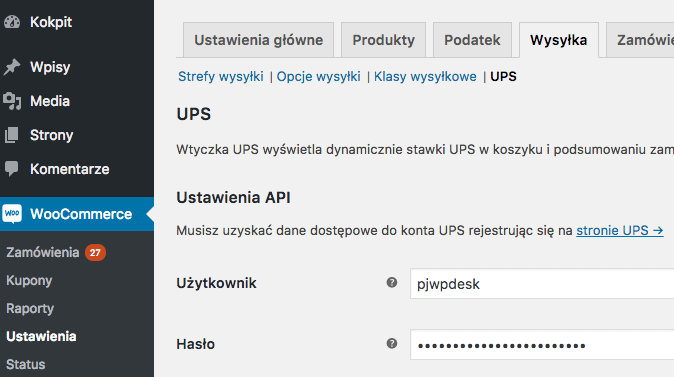 WooCommerce UPS - ustawienia