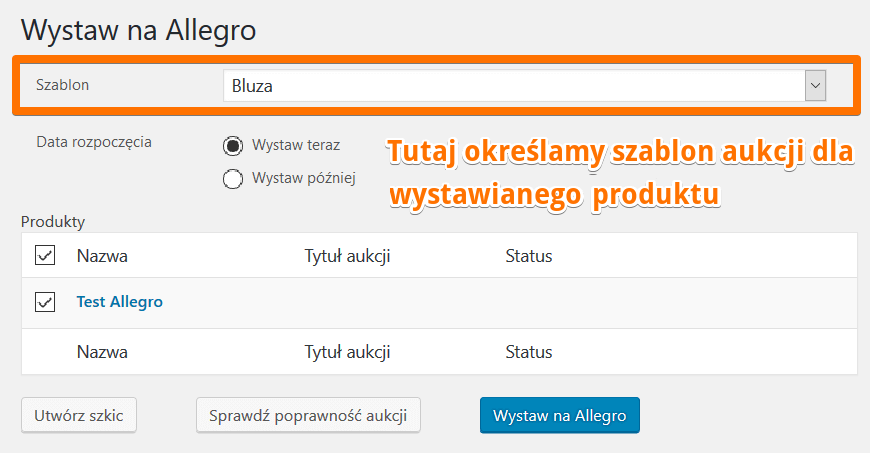 Wystaw na Allegro - wybierz szablon aukcji