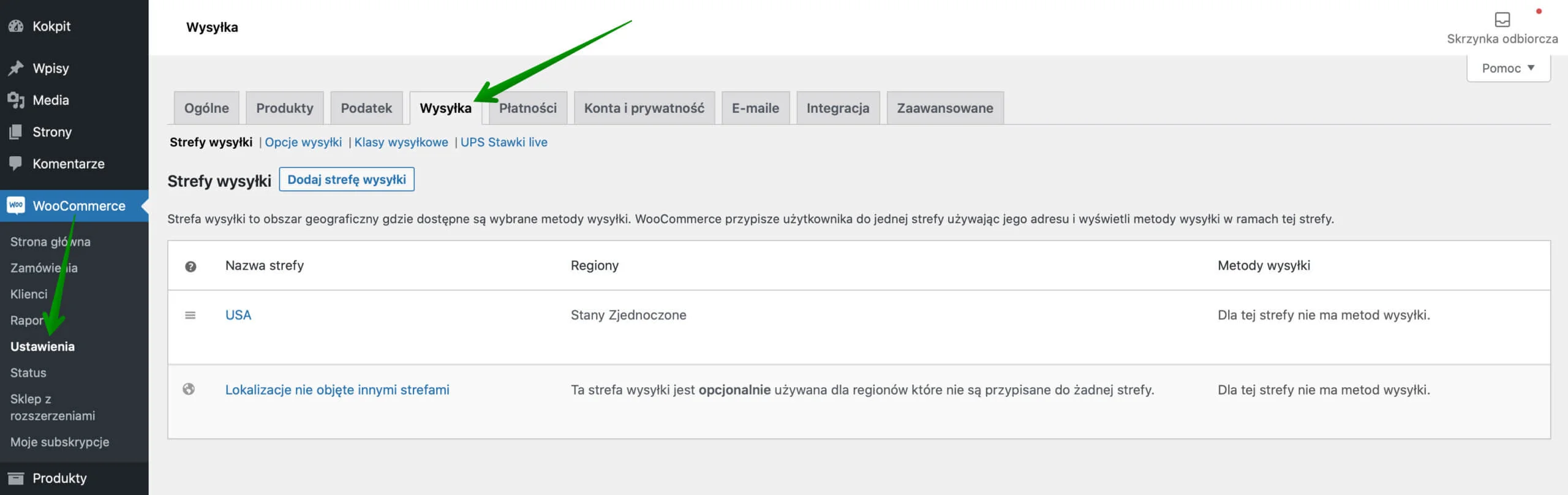 Ustawienia wysyłki WooCommerce
