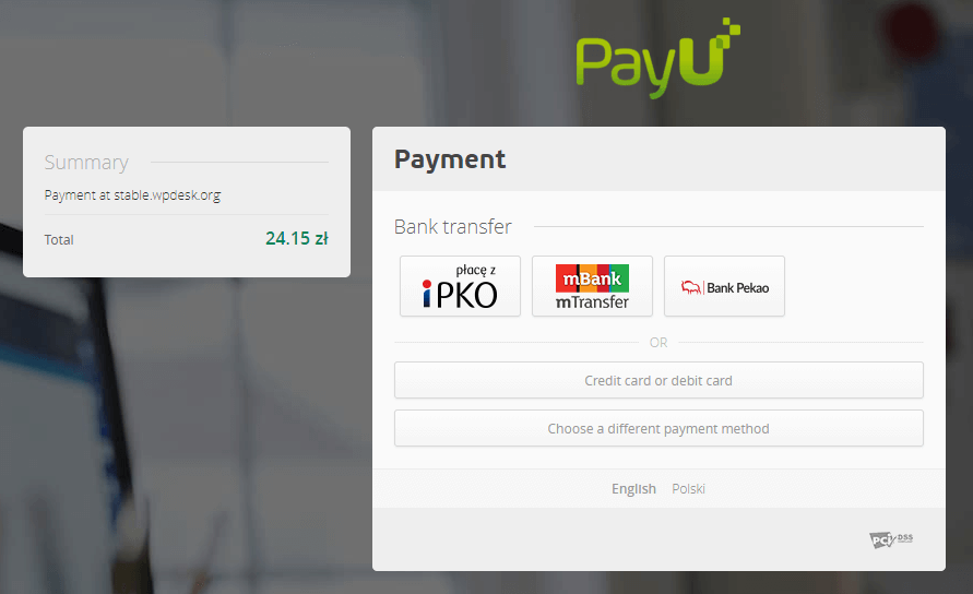 Płatność bankowa w PayU Sandbox