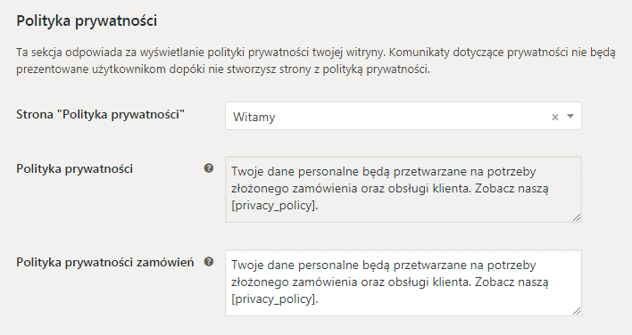 Ustawienia WooCommerce RODO: polityka prywatności