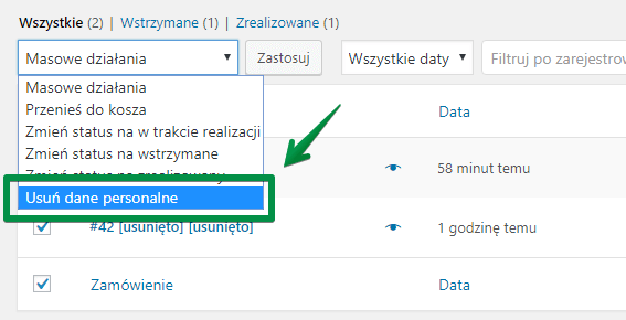 Usuń dane personalne - masowa edycja