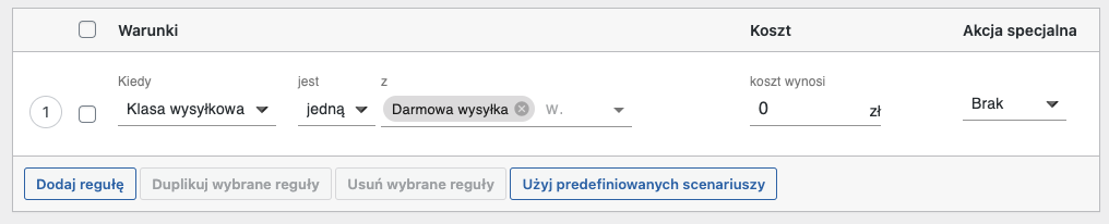 Darmowa wysyłka dla konkretnej klasy wysyłkowej