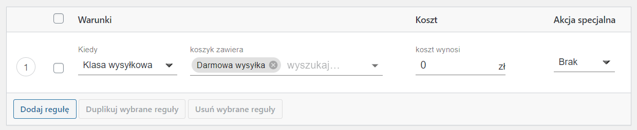 Darmowa wysyłka dla konkretnej klasy wysyłkowej