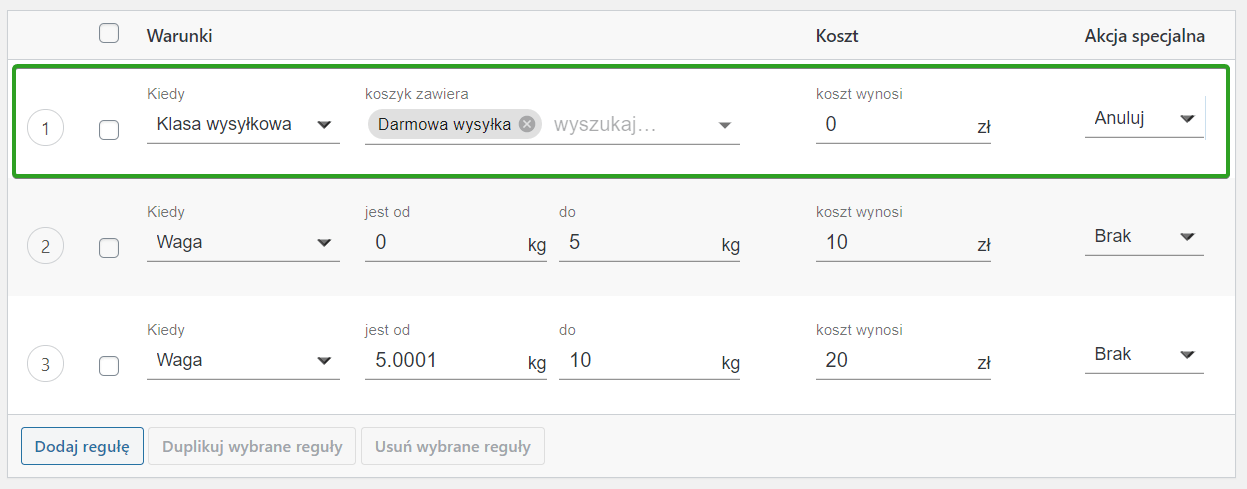 Ukrywanie innych metod wysyłki