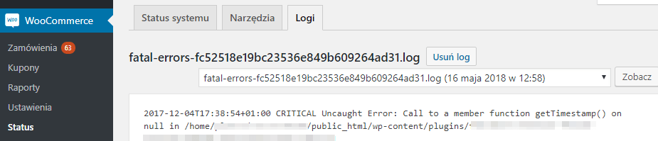 Zapis błędów WooCommerce