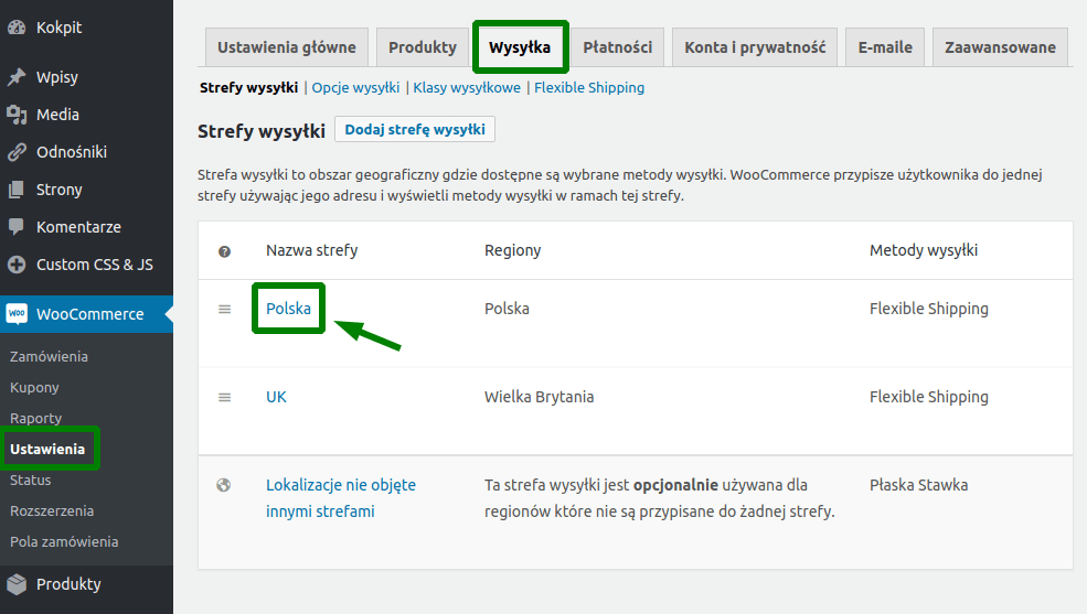 Strefy wysyłki - ustawienia wysyłki WooCommerce