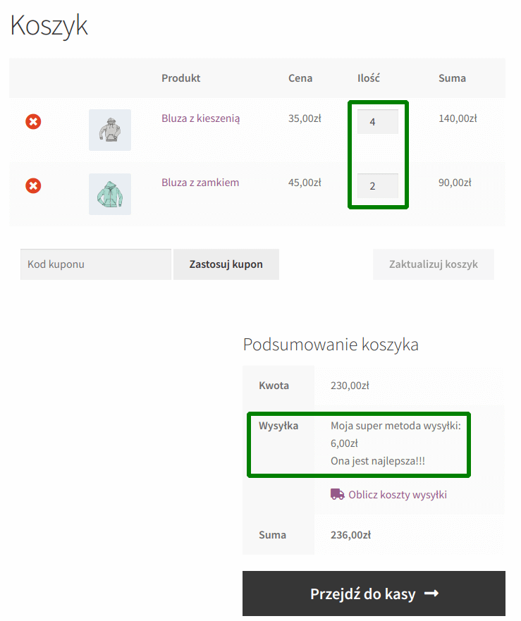 Wysyłka: dwa produkty w koszyku
