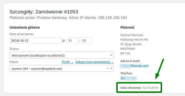 Data dostawy w zamówieniu