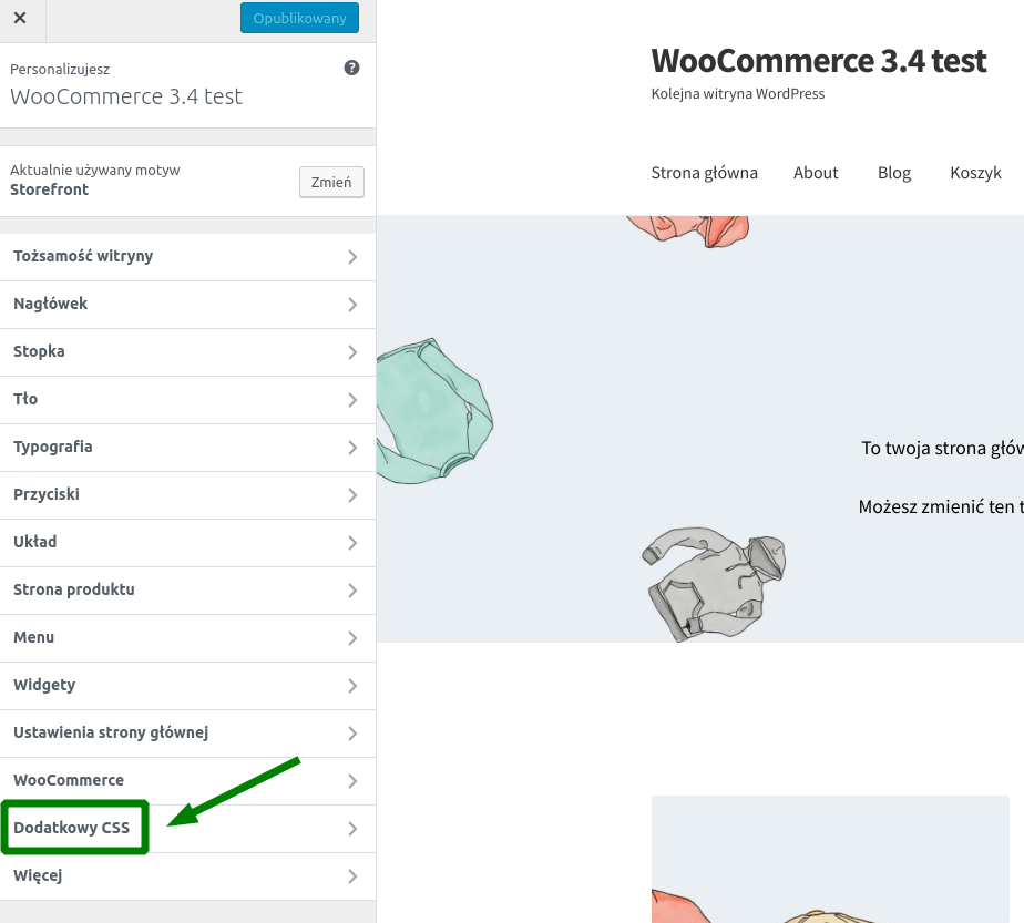 Dodatkowy CSS (Custom CSS) w Personalizacji