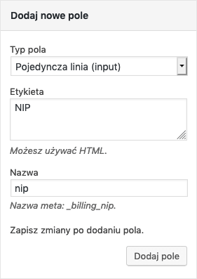 Flexible Checkout Fields dodawanie pola NIP