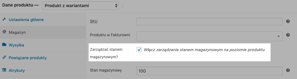 Fakturownia - synchronizacja stanów magazynowych - produkt z wariantami