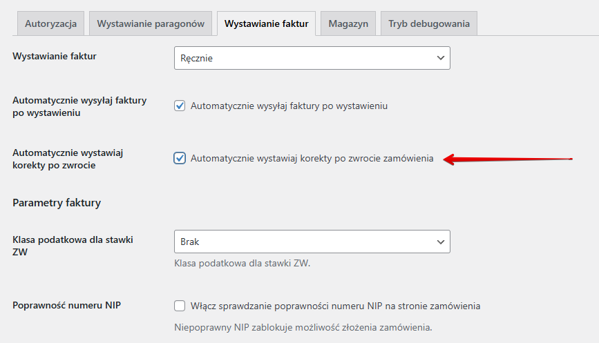 Parametry faktury proforma