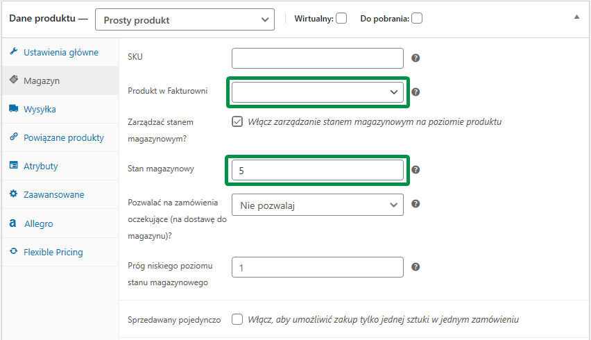 Produkt w Fakturowni