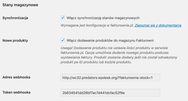 Ustawienia synchronizacji stanów magazynowychUzgadniaj stany magazynowe produktów w sklepie WooCommerce a serwisem Fakturownia