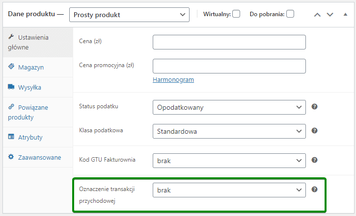 Oznaczenia dotyczące procedur dla faktur przychodowych