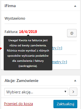 Komunikat błędu kwoty na wystawianej fakturze