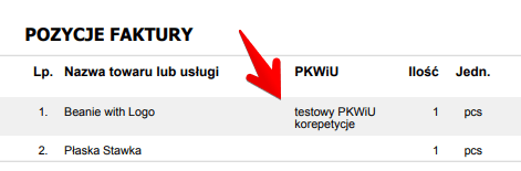 Widoczny element PKWiD na fakturze