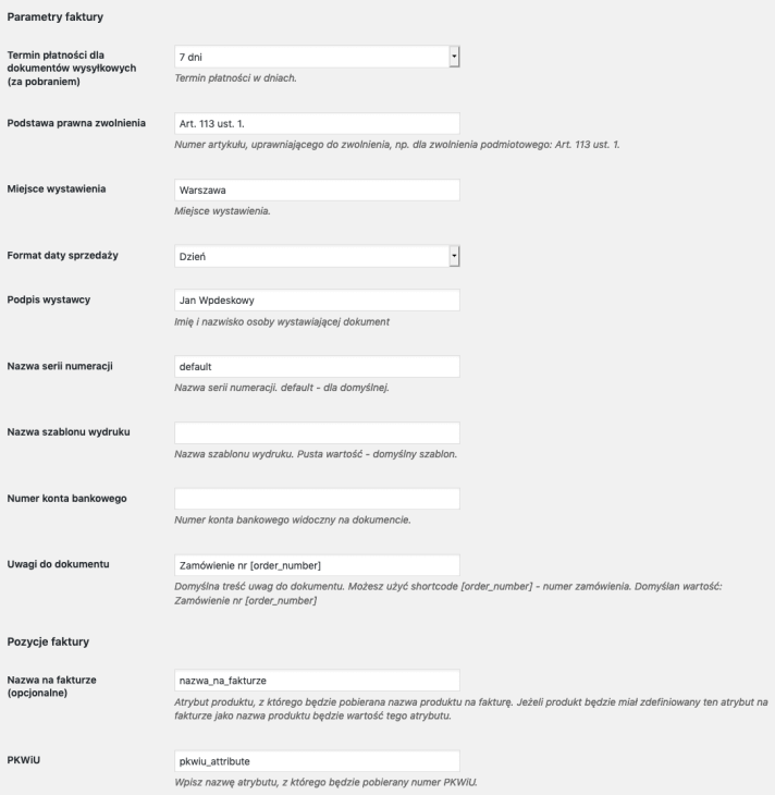 Parametry faktury bez VAT we wtyczce iFirma WooCommerce