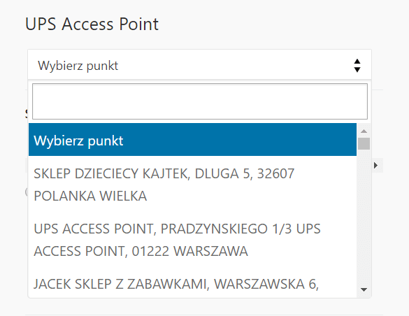 Wybranie punktu odbioru UPS Access Point