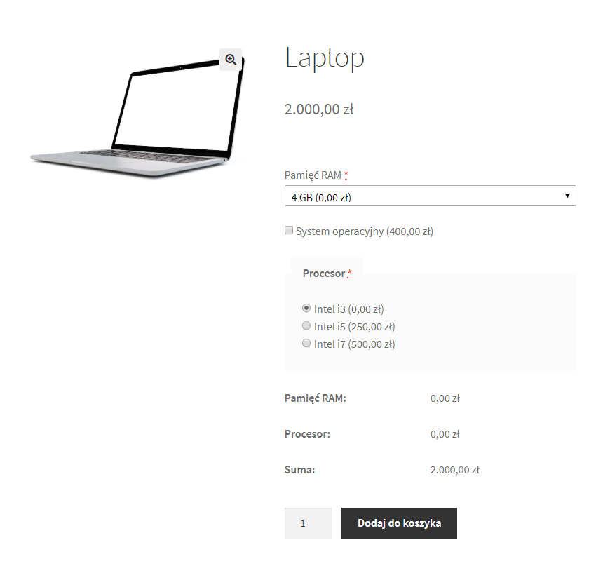 Konfigurator laptopa - WooCommerce