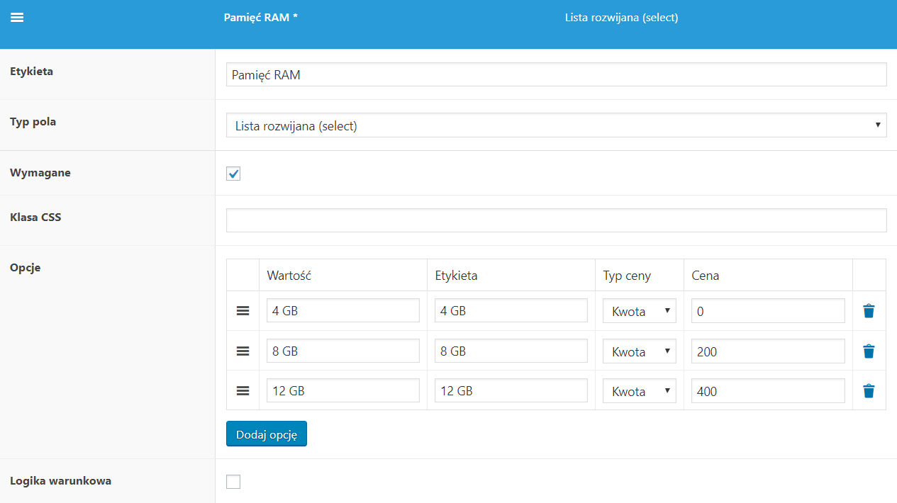 Konfigurator laptopa - pamięć RAM